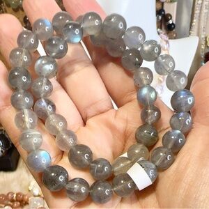2-Layer Gray Moonstone Beaded Bracelet 8.5-9.5mm Size 6.75 inches